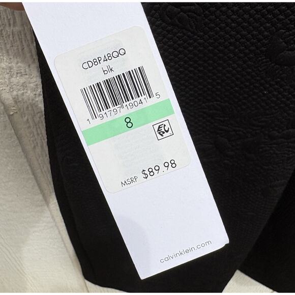 Calvin Klein Black Cocktail Sheath Dress Knee-Length Quilted Floral Size 8 NEW - Picture 3 of 5